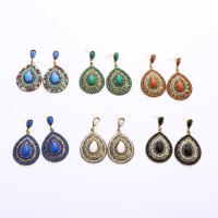 Resin Zinc Alloy Earring, with Resin, Teardrop, antique gold color plated, Bohemian style & for woman & faceted & with rhinestone 