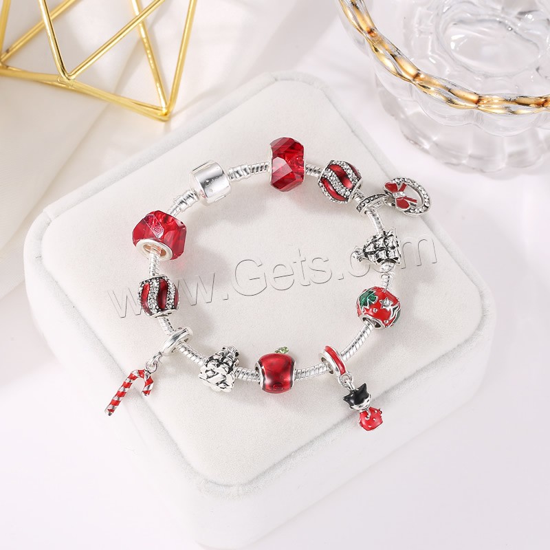 Brass European Bracelet, with Lampwork & Zinc Alloy, plated, different length for choice & Unisex & snake chain & enamel & with rhinestone, Sold By Strand