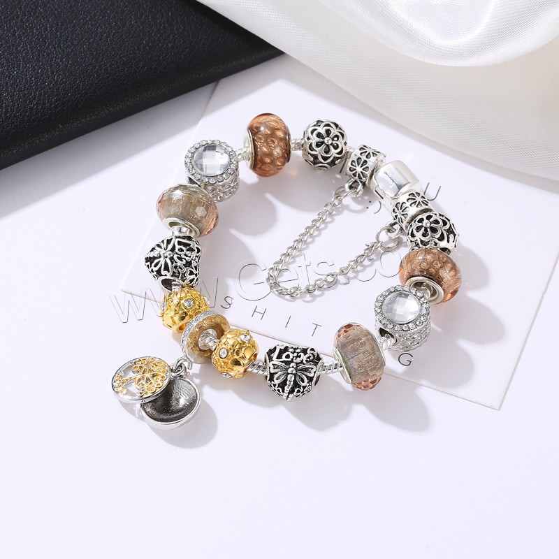 Brass European Bracelet, with Lampwork & Zinc Alloy, plated, different length for choice & Unisex & snake chain & with rhinestone & gold sand, Sold By Strand
