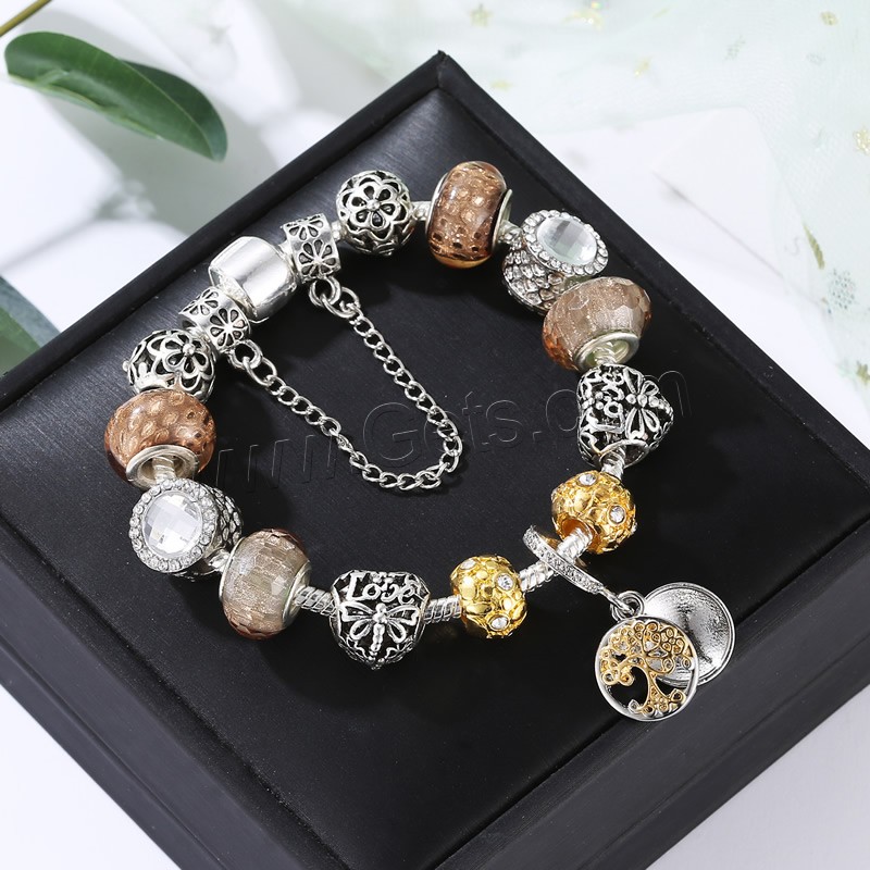 Brass European Bracelet, with Lampwork & Zinc Alloy, plated, different length for choice & Unisex & snake chain & with rhinestone & gold sand, Sold By Strand
