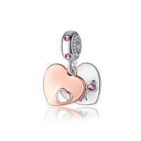 Zinc Alloy European Pendants, Flat Heart, plated, without troll & with rhinestone, 10-30mm Approx 4-4.5mm 