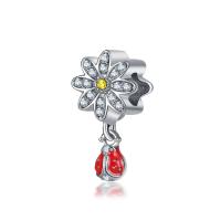 Zinc Alloy European Pendants, Ladybug, platinum color plated, without troll & enamel & with rhinestone, 10-30mm Approx 4-4.5mm 