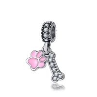 Zinc Alloy European Pendants, Dog Bone, antique silver color plated, without troll & enamel & with rhinestone, 10-30mm Approx 4-4.5mm 