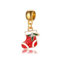 Zinc Alloy European Pendants, Christmas Sock, gold color plated, without troll & enamel & with rhinestone, 10-30mm Approx 4-4.5mm 