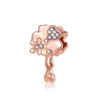 Zinc Alloy European Pendants, Four Leaf Clover, rose gold color plated, without troll & with rhinestone, 10-30mm Approx 4-4.5mm 