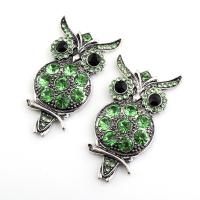 Zinc Alloy Cabochon, Owl, antique silver color plated, with rhinestone 