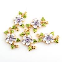 Rhinestone Zinc Alloy Connector, Flower, gold color plated, enamel & with rhinestone & 1/1 loop Approx 1mm 