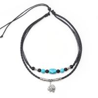 Zinc Alloy Necklace, with Cowhide & Synthetic Turquoise, with 5.5Inch extender chain, Character, antique silver color plated, for man &  Approx 17.7 Inch 