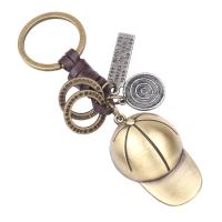 Zinc Alloy Key Chain, with cowhide cord, Hat, plated, with letter pattern 