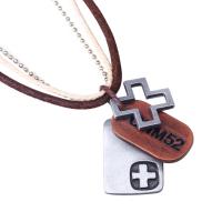 Cowhide Necklace, with Waxed Nylon Cord & Zinc Alloy, Cross, plated, ball chain & for man &  Approx 17.7 Inch 
