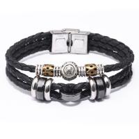 Cowhide Bracelet, with Hematite & Zinc Alloy, stainless steel smooth buckle, 12 Signs of the Zodiac, plated & for man, 13mm Approx 7.8 Inch 