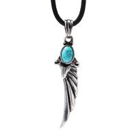 Cowhide Sweater Necklace, with Synthetic Turquoise & Zinc Alloy, stainless steel smooth buckle, Wing Shape, antique silver color plated, for man Approx 38.9 Inch 