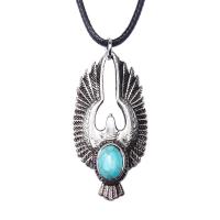 Cowhide Sweater Necklace, with Synthetic Turquoise & Zinc Alloy, stainless steel smooth buckle, antique silver color plated, for man Approx 38.9 Inch 