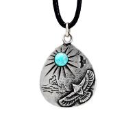 Cowhide Sweater Necklace, with Synthetic Turquoise & Zinc Alloy, stainless steel smooth buckle, Teardrop, antique silver color plated, for man Approx 38.9 Inch 