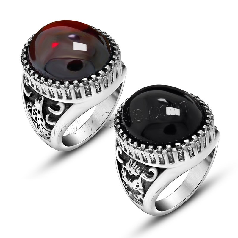 Titanium Steel Finger Ring, with Agate, Unisex & different size for choice & blacken, more colors for choice, Sold By PC