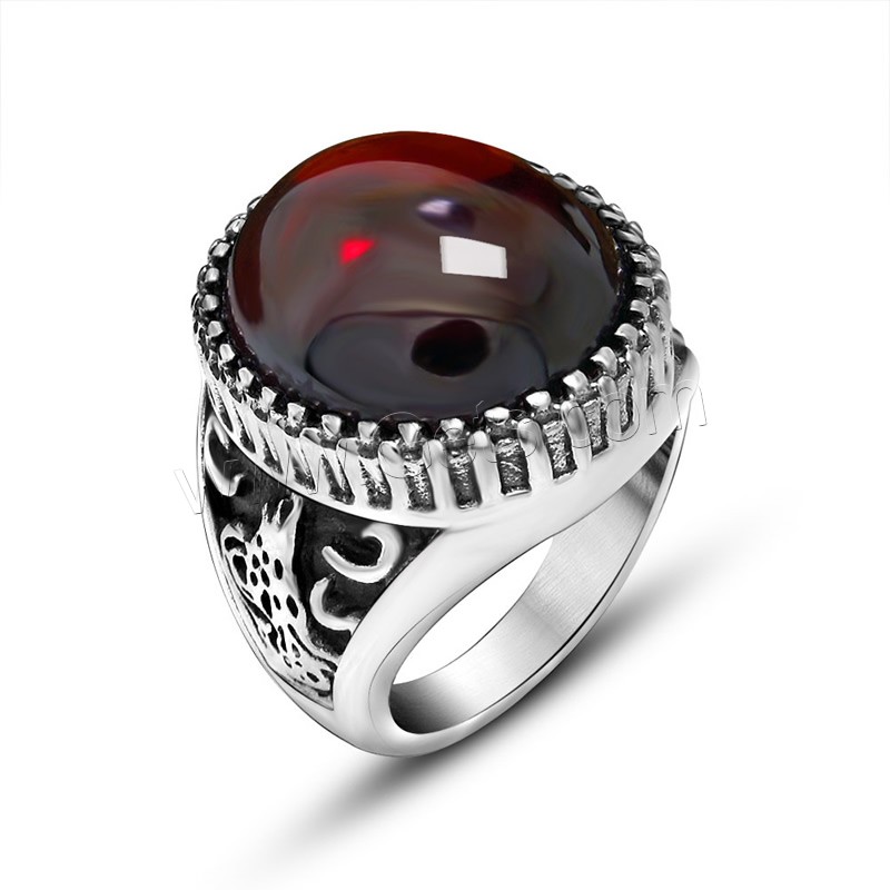 Titanium Steel Finger Ring, with Agate, Unisex & different size for choice & blacken, more colors for choice, Sold By PC