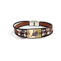 Stainless Steel Bracelet, with Faux Leather, 12 Signs of the Zodiac, plated, Unisex &  Approx 8 Inch 