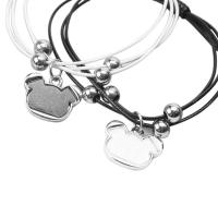 alliage de zinc Bracelet de couples, avec Ciré Nylon, Placage de couleur argentée, réglable & pour le couple Environ 10 pouce Vendu par lot