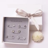 Brass Stud Earring Set, with Plastic Pearl, platinum plated & for woman & with rhinestone & mixed, 6-20mm 