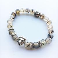 Zinc Alloy Bracelet, with Elastic Thread & Agate, Lion, antique silver color plated, elastic & Unisex Approx 8 Inch 