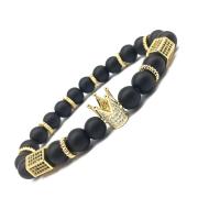 Brass Bracelet, with Abrazine Stone & Elastic Thread, Crown, real gold plated, Unisex & micro pave cubic zirconia, 8mm Approx 7 Inch 