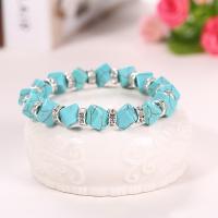 Zinc Alloy Turquoise Bracelets, with Synthetic Turquoise, silver color plated, for woman & with rhinestone Approx 7.5 Inch 