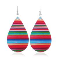 Wood Drop Earring, with Zinc Alloy, Teardrop, platinum color plated, for woman, multi-colored 