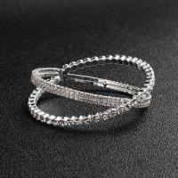 Zinc Alloy Cuff Bangle, silver color plated, for woman & with rhinestone Inner Approx 60mm 