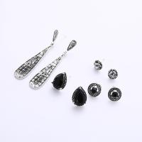 Zinc Alloy Stud Earring Set, with Crystal, antique silver color plated, Bohemian style & for woman & faceted & with rhinestone  