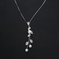 Zinc Alloy Sweater Necklace, with pearl & Rhinestone, plated, cobra chain & for woman & with rhinestone Approx 26 Inch 