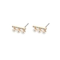 Zinc Alloy Stud Earring, with Glass Pearl, silver color plated, without stopper & for woman & with rhinestone, 14mm 