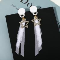 Zinc Alloy Tassel Earring, with Lace & Acrylic, Star, gold color plated, without stopper & for woman & with rhinestone, 105mm 
