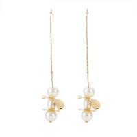 Zinc Alloy Thread Through Earrings, with Glass Pearl, plated, for woman, 78mm 