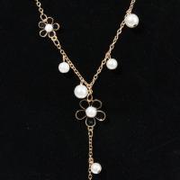 Zinc Alloy Sweater Necklace, with Glass Pearl, Flower, plated, oval chain & for woman & enamel 70mm, 20mm Approx 30.7 Inch 