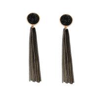 Zinc Alloy Tassel Earring, with Rhinestone Clay Pave, gold color plated, for woman, 90mm 
