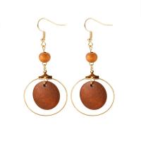 Zinc Alloy Drop Earring, with Wood, Geometrical Pattern, gold color plated, for woman, 70mm 
