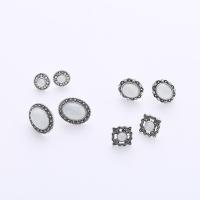 aleación de zinc Stud aretes, con guijarro & diamantes de imitación, chapado en color de plata antigua, para mujer, 10-20mm, 4parespareja/Grupo, Vendido por Grupo