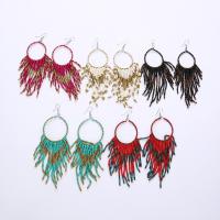 Zinc Alloy Tassel Earring, with Glass Seed Beads, platinum color plated, Bohemian style & for woman 
