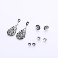 Zinc Alloy Stud Earring Set, with Crystal, antique silver color plated, for woman & faceted & with rhinestone  