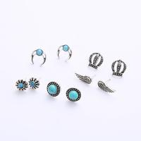 Zinc Alloy Stud Earring Set, with turquoise, antique silver color plated, folk style & for woman & enamel 