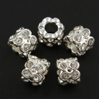 Rhinestone Zinc Alloy European Beads, Tube, silver color plated, without troll & with rhinestone Approx 4.5mm 