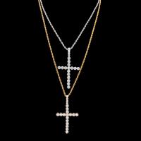 Brass Sweater Chain Necklace, Cross, plated, French Rope Chain & Unisex & micro pave cubic zirconia 3mm Approx 24 Inch 