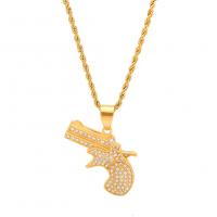 Stainless Steel Sweater Chain Necklace, Gun, gold color plated, French Rope Chain & Unisex & with rhinestone Approx 24 Inch 