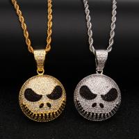 Brass Sweater Necklace, Skull, plated, French Rope Chain & micro pave cubic zirconia & for man 3mm Approx 24 Inch 