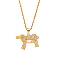 Stainless Steel Sweater Chain Necklace, Gun, gold color plated, French Rope Chain & for man & with rhinestone 3mm Approx 24 Inch 
