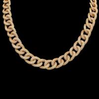 Brass Chain Necklace, plated, Unisex & twist oval chain & micro pave cubic zirconia Approx 18 Inch 