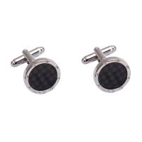 Brass Cufflinks, with Carbon Fibre, silver color plated, for woman, 17mm 