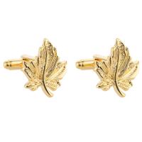 Brass Cufflinks, Maple Leaf, gold color plated, Unisex 