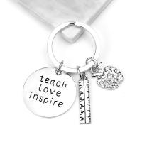 Rhinestone Zinc Alloy Key Chain, silver color plated, with letter pattern & with rhinestone 