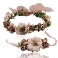 Cloth Headdress Wrist Flower Set, wrist wreath & hair wreath, for woman, mixed colors, 150mm 